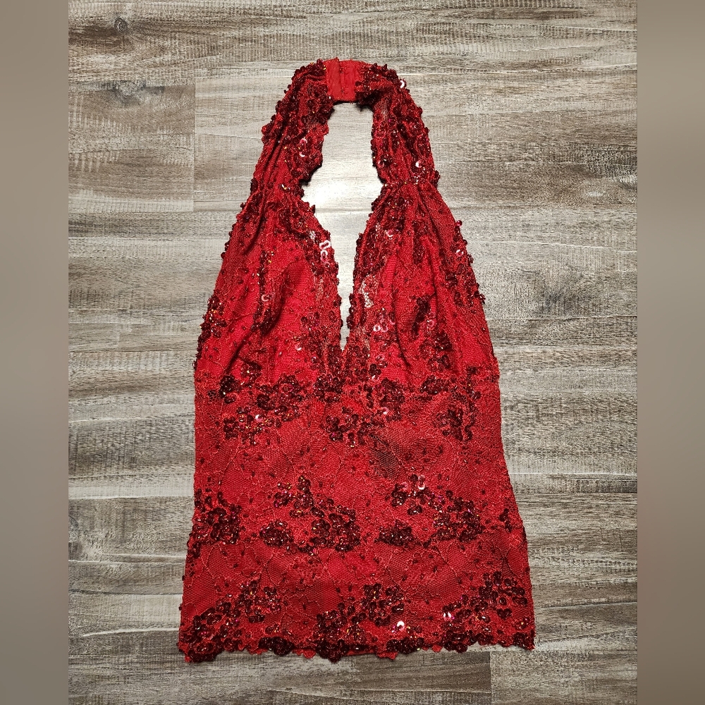 Red Sequin Halter Top